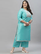 Sztori Plus Size Floral Printed Round Neck Straight Kurta with Palazzos | Grocsy