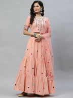 Pink Cotton Embroidered Work Lehenga Choli with Dupatta - Jivika | Grocsy