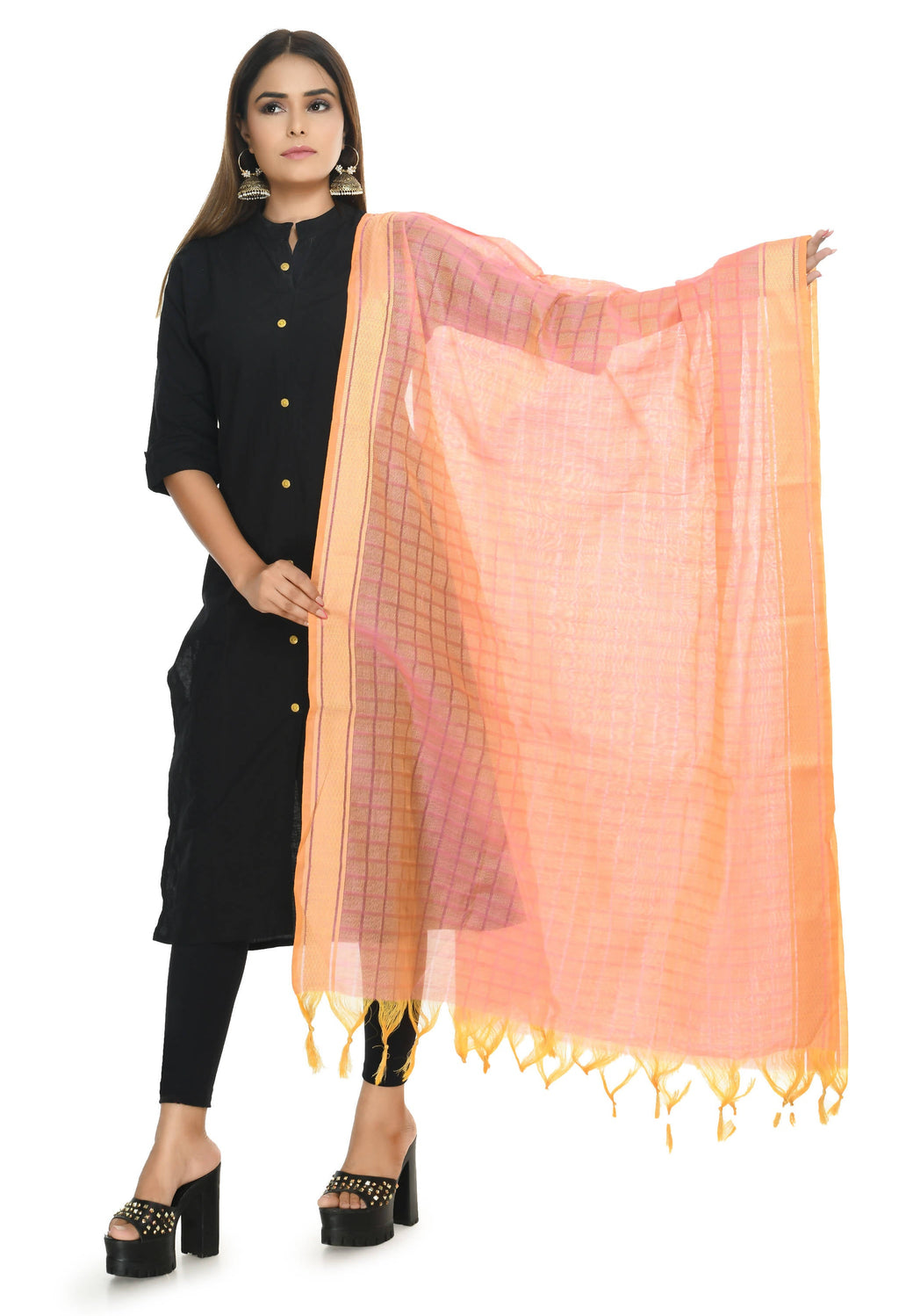 Mominos Fashion Moeza Handloom Cotton Peach Dupatta | Grocsy