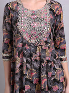 Joban Fashion Black Cotton Floral Printed & Embroidery Work Anarkali Dress | Grocsy