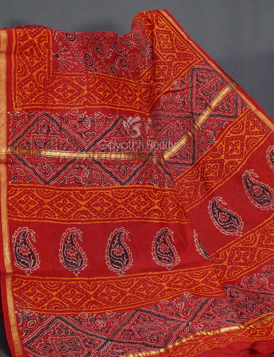 Shades of Red Chanderi Print Saree By Gayathri Reddy Designer Studio | Grocsy