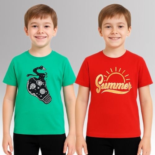 Chilins Round Neck Printed Super Combed Cotton T-shirt (Pack of 2) | Grocsy