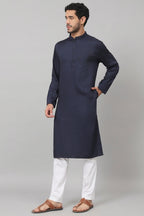 Giza Cotton Navy Blue Plain Kurta by Hilo Design | Grocsy