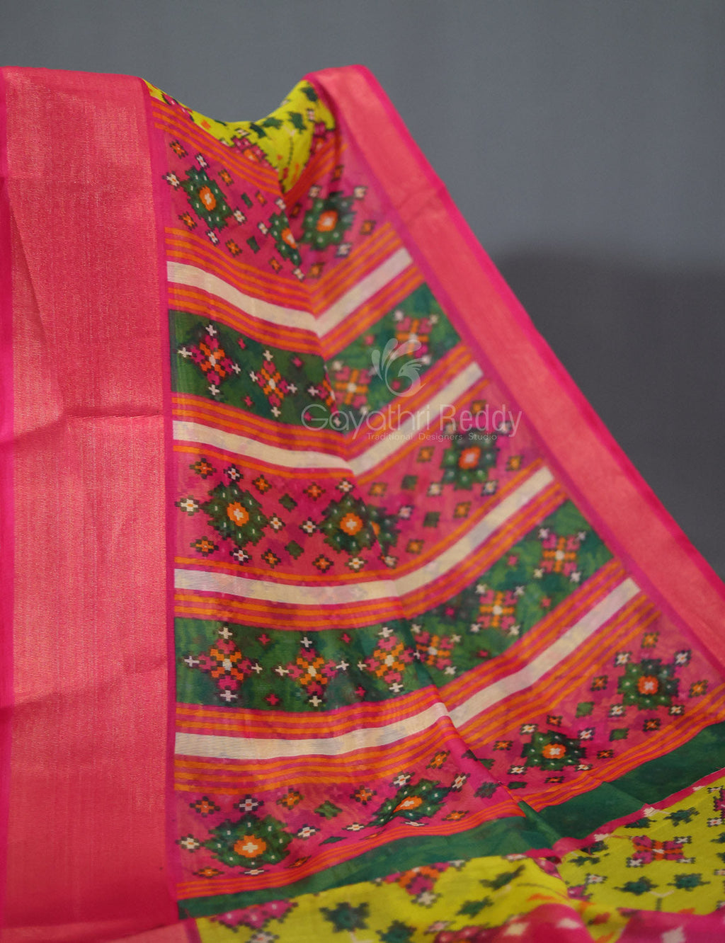 Lime Green Coloured Printed Semi Chanderi Saree By Gayathri Reddy Designer Studio | Grocsy
