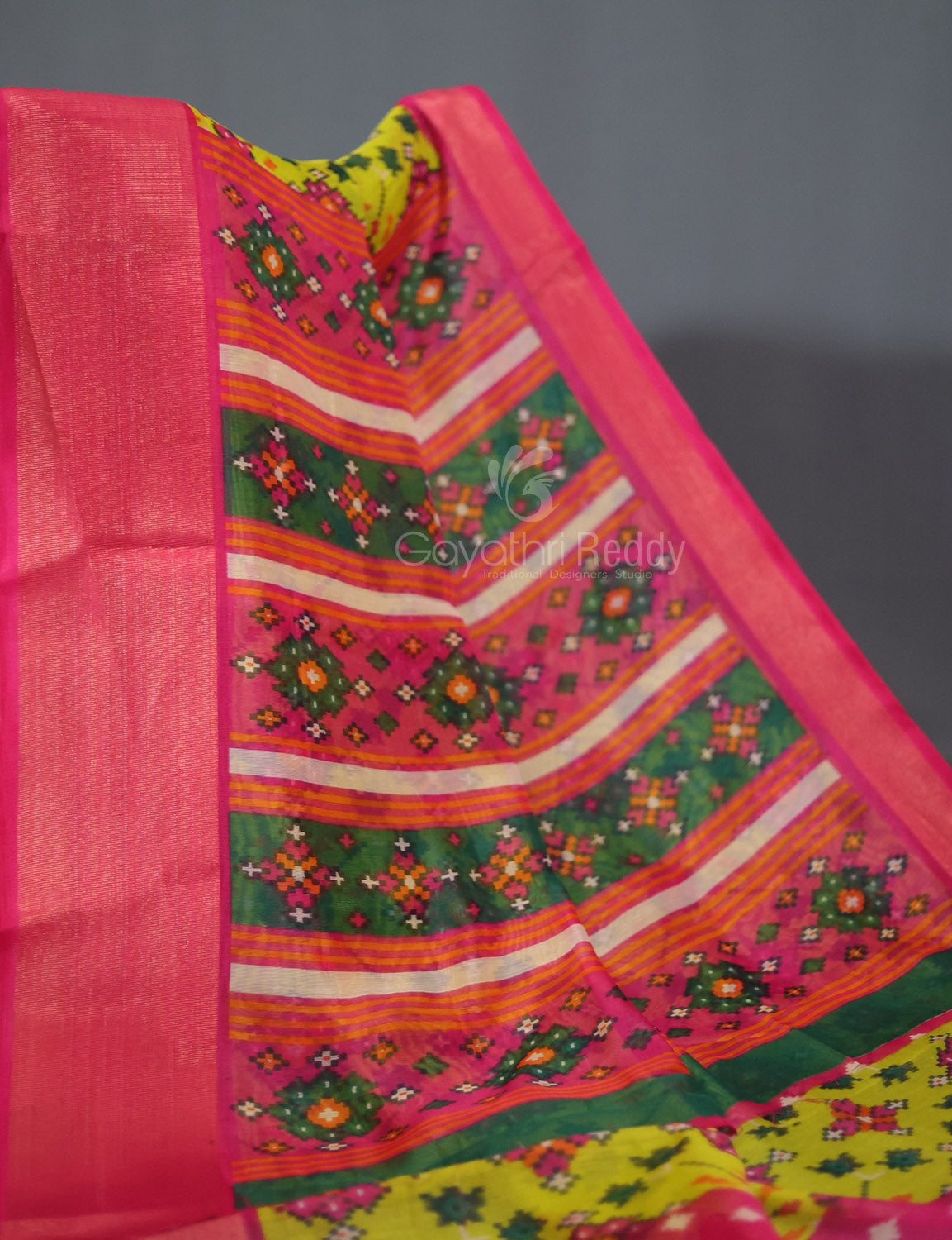 Lime Green Coloured Printed Semi Chanderi Saree By Gayathri Reddy Designer Studio | Grocsy