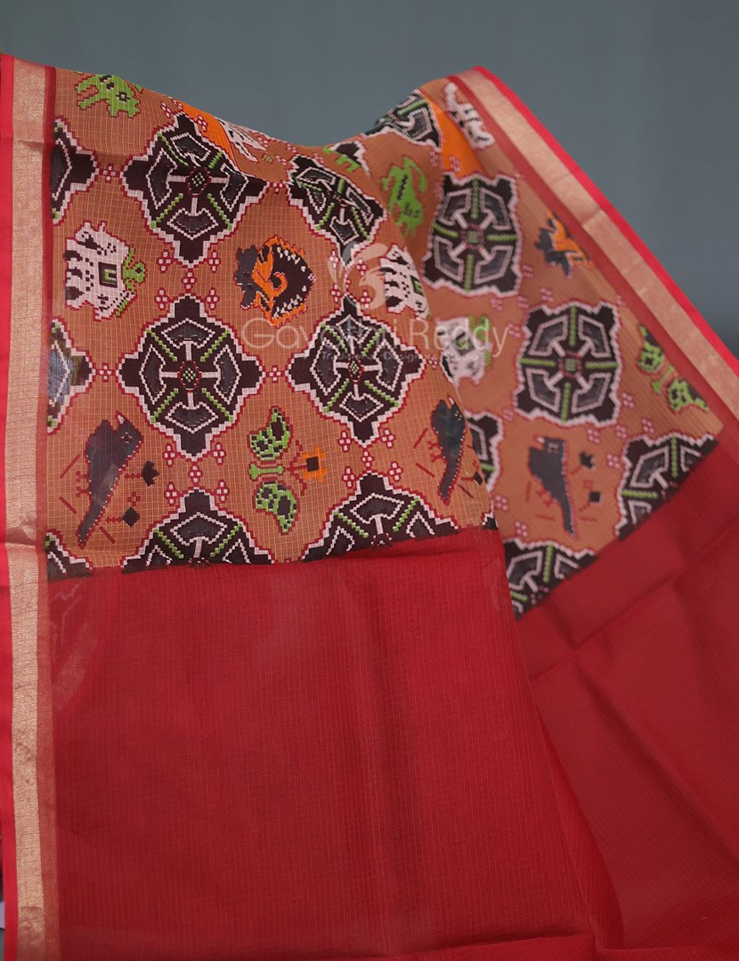 Shades of Light Chikoo Colour With Patola Design Pure Kota Cotton Saree By Gayathri Reddy Designer Studio | Grocsy