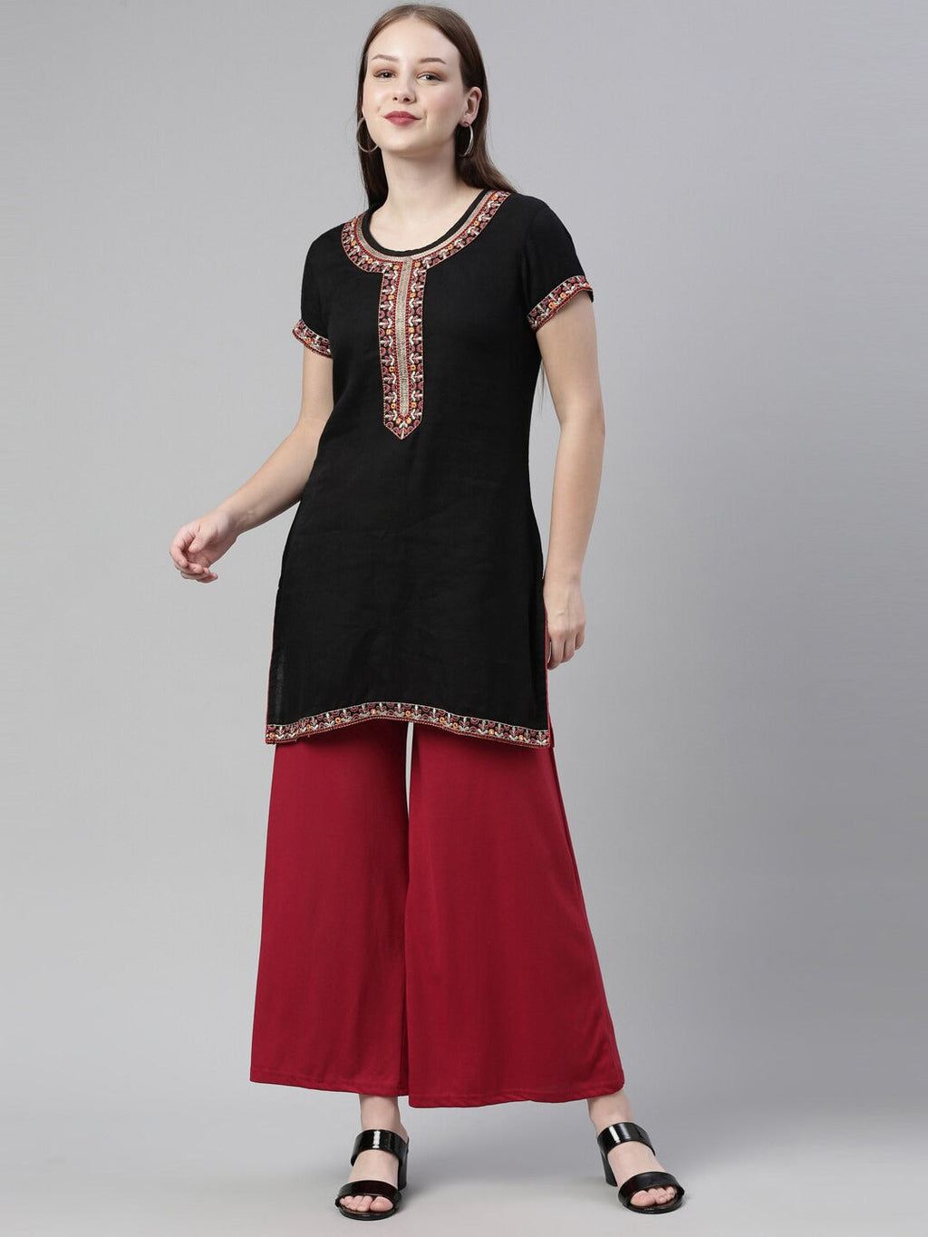 Souchii Maroon Knitted Cotton Ethnic Palazzos | Grocsy