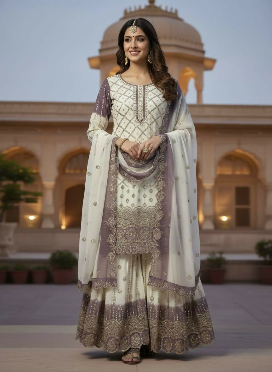 Teeya Creation Multi Color Star Georgette Heavy Embroidery Work Functional Wear Salwar Suit | Grocsy