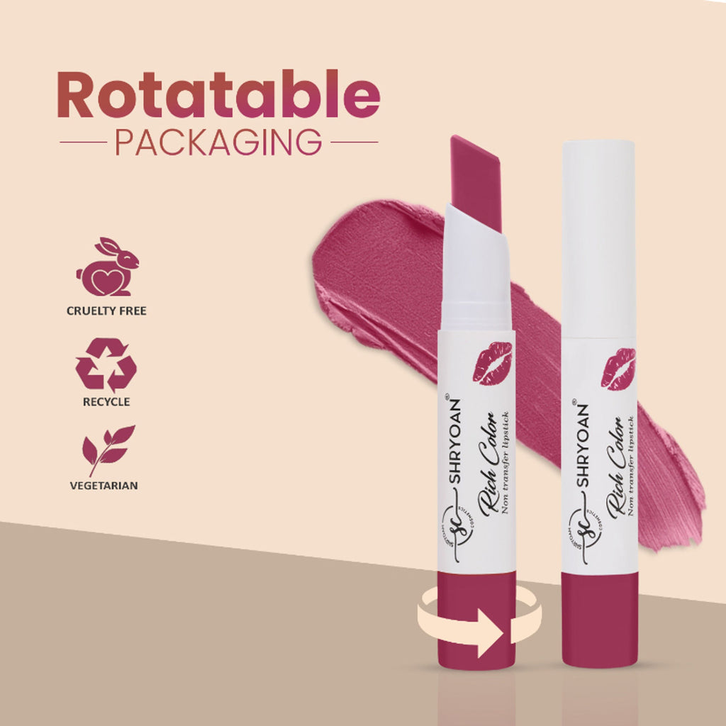 Shryoan Rich Color Non-Transfer Long Stay Creamy Lipstick - Grape Fruit 15 - Mud Cake - 01 | Grocsy