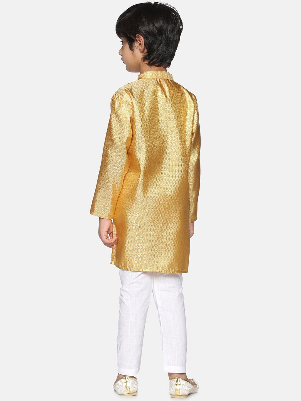Sethukrishna Boys Gold-Coloured & White Kurta with Pyjamas | Grocsy