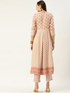 HERE&NOW Women Cream-Coloured Floral Embroidered Kurta with Trousers | Grocsy