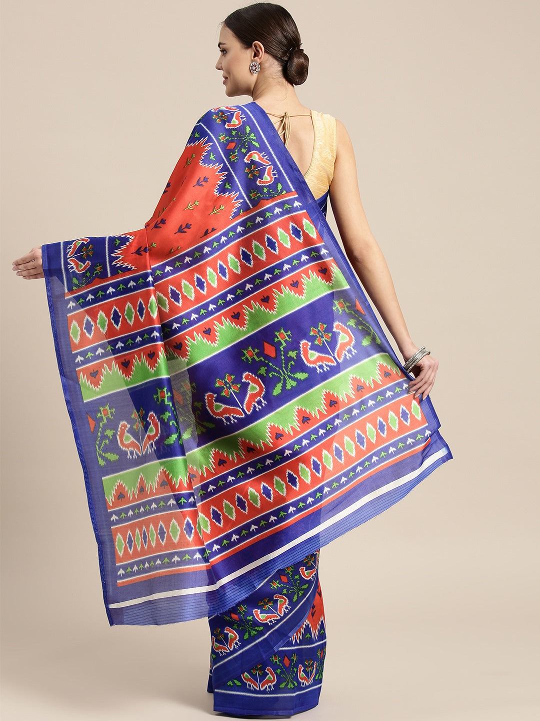 Saree Mall Red & Blue Printed Bhagalpuri Saree | Grocsy