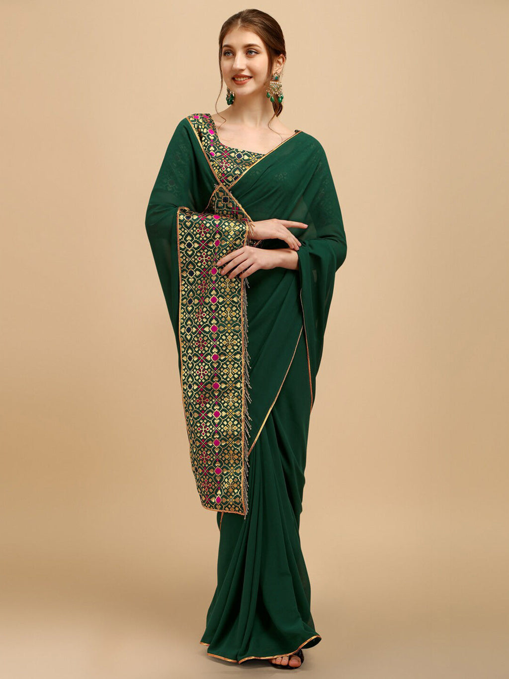 Sangria Green Woven Design Saree | Grocsy