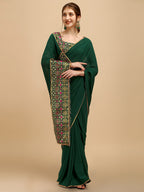 Sangria Green Woven Design Saree | Grocsy