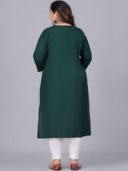 Sztori Plus Size Embroidered Yoke Design Round Neck Three-Quarter Sleeves Straight Kurta | Grocsy