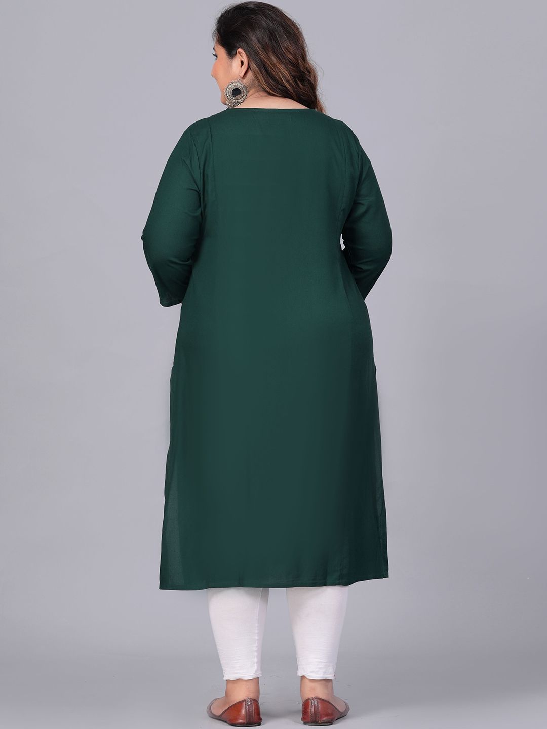 Sztori Plus Size Embroidered Yoke Design Round Neck Three-Quarter Sleeves Straight Kurta | Grocsy