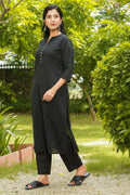 Aramya Straight Soft Cotton Solid Women's Kurta Set - Black | Grocsy