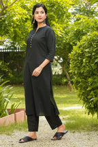 Aramya Straight Soft Cotton Solid Women's Kurta Set - Black | Grocsy