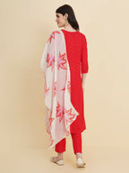 Designer Stylish Red rayon Stitched Suit With Dupatta - Tanisha | Grocsy