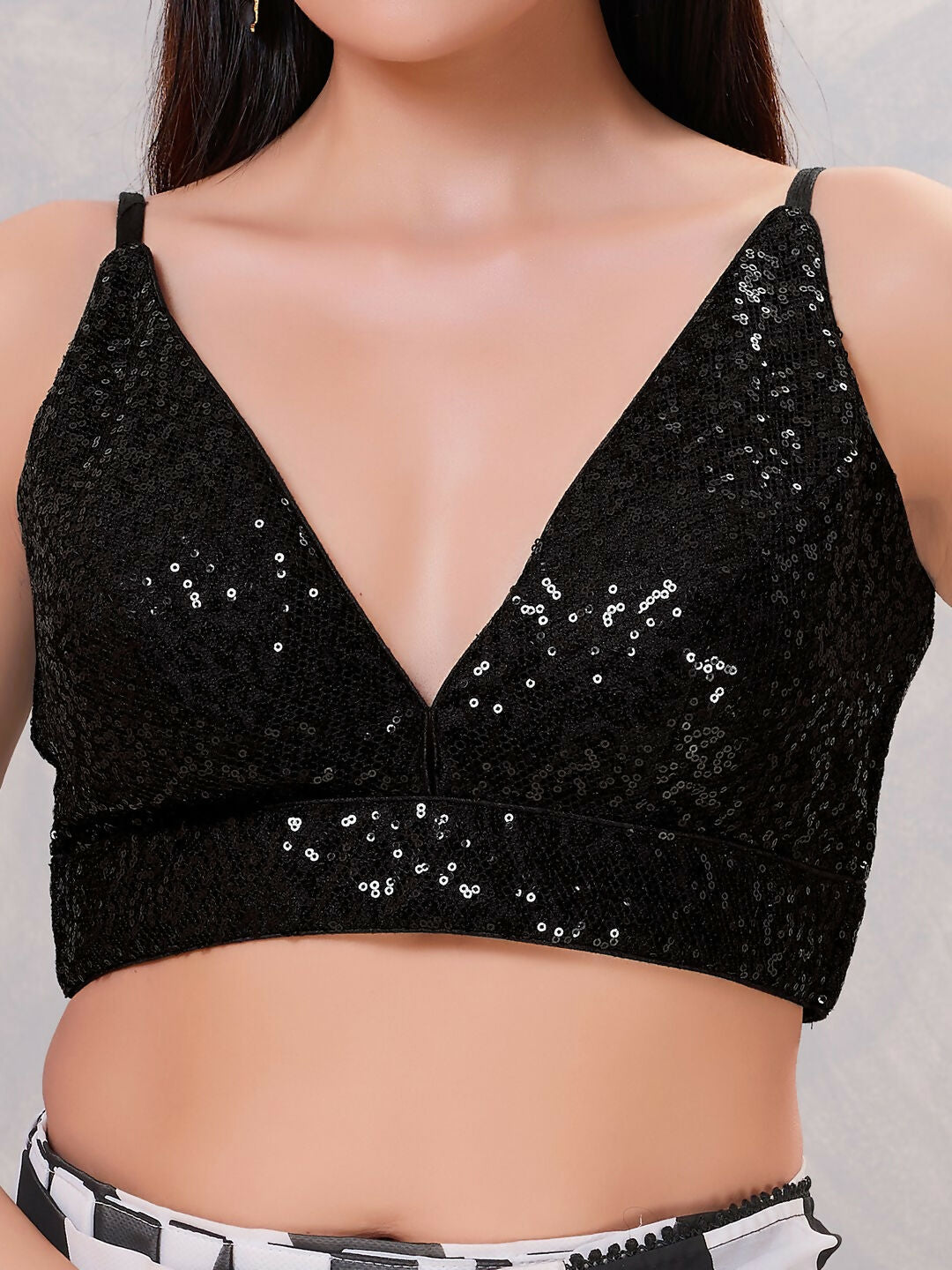 Joban Fashion Women Sequin Black Stitched Blouse | Grocsy