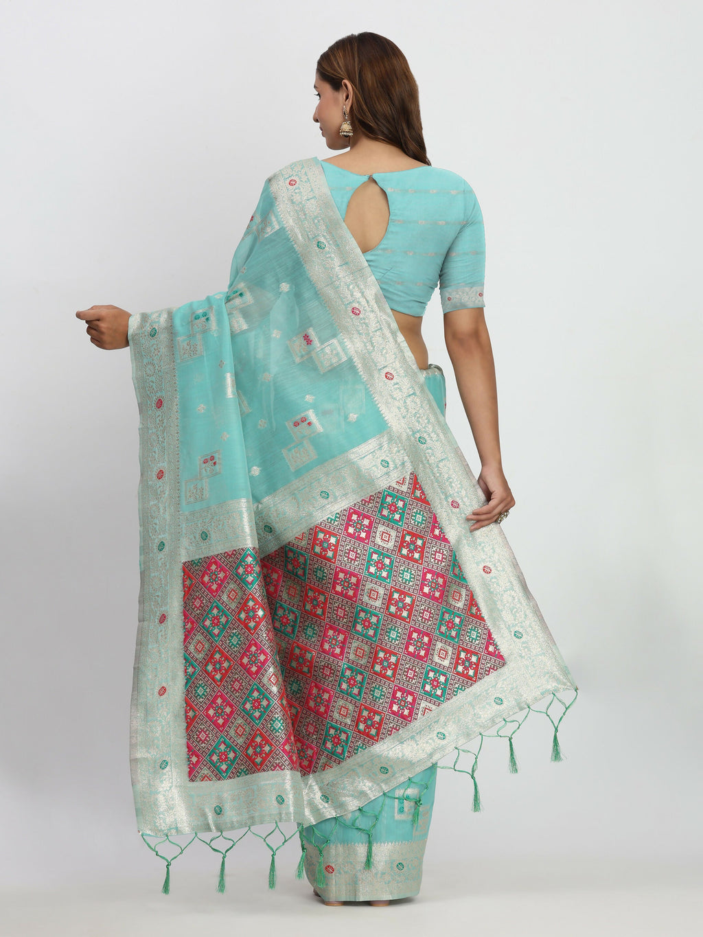 Shree Shyam Fashion Linen Cotton Sea Green Saree | Grocsy