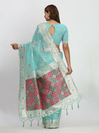 Shree Shyam Fashion Linen Cotton Sea Green Saree | Grocsy