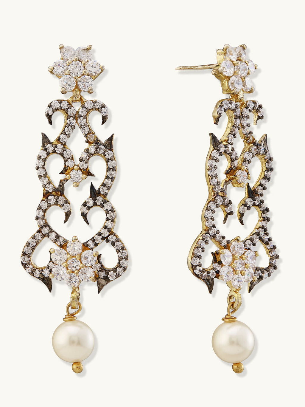 Nuyug 22K Gold-Plated Cubic Zirconia Studded & Pearl Beaded Necklace Set | Grocsy