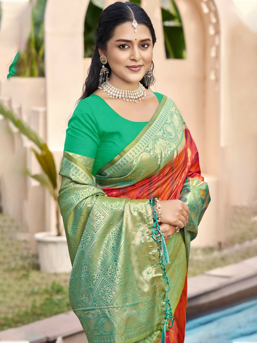 Anaita Coral Silk Saree With Blouse Piece | Grocsy
