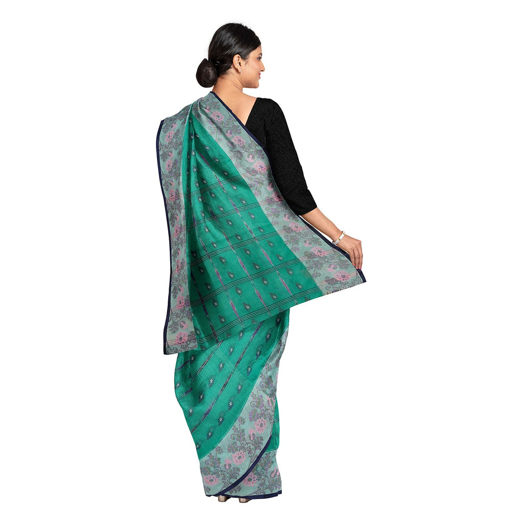 Exclusive Collection 100% Pure Cotton Green Tant Saree With Hand Weaving Work | Grocsy