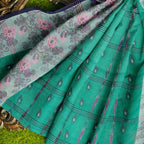 Exclusive Collection 100% Pure Cotton Green Tant Saree With Hand Weaving Work | Grocsy
