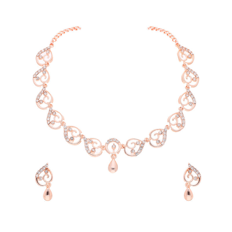 Tehzeeb Creations Brass Rose Gold-Polished White Colour Necklace With Earrings | Grocsy