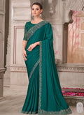 Vegaa Fashion Peacock Green Embroidered Traditional Wedding Saree | Grocsy