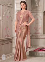 Vegaa Fashion Rose Gold Embroidered Traditional Wedding Saree | Grocsy