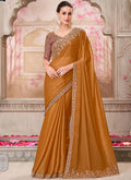 Vegaa Fashion Golden Red Embroidered Traditional Wedding Saree | Grocsy