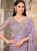 Vegaa Fashion Lavender Embroidered Traditional Wedding Saree | Grocsy