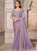 Vegaa Fashion Lavender Embroidered Traditional Wedding Saree | Grocsy