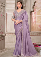 Vegaa Fashion Lavender Embroidered Traditional Wedding Saree | Grocsy