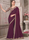 Vegaa Fashion Wine Embroidered Traditional Wedding Saree | Grocsy