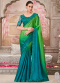 Vegaa Fashion Green And Blue Embroidered Traditional Wedding Saree | Grocsy