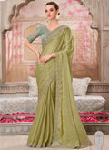 Vegaa Fashion Green Sequin Embroidered Traditional Wedding Saree | Grocsy