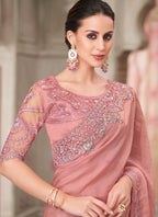 Vegaa Fashion Blush Pink Embroidered Traditional Wedding Saree | Grocsy