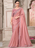 Vegaa Fashion Blush Pink Embroidered Traditional Wedding Saree | Grocsy