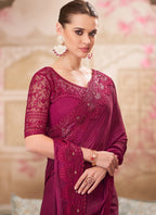 Vegaa Fashion Magenta Pink Embroidered Traditional Wedding Saree | Grocsy