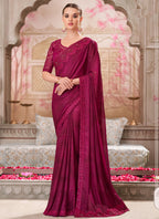 Vegaa Fashion Magenta Pink Embroidered Traditional Wedding Saree | Grocsy