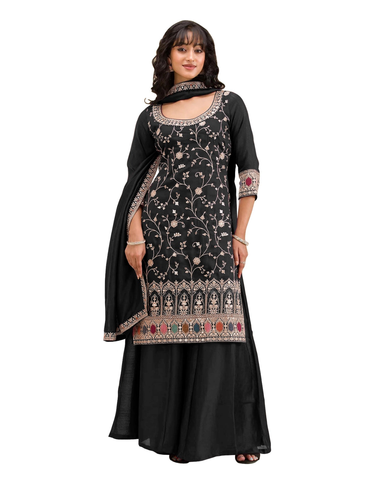 Anaita Black Vichitra Suit With Heavy Embroidery Work | Grocsy