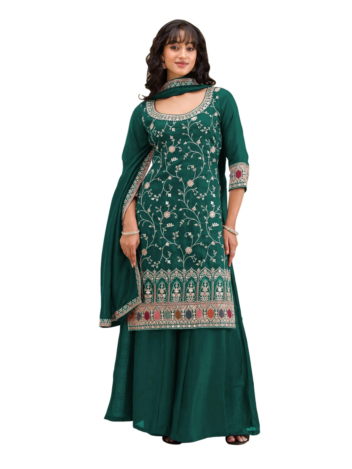 Anaita Dark Green Vichitra Suit With Heavy Embroidery Work | Grocsy