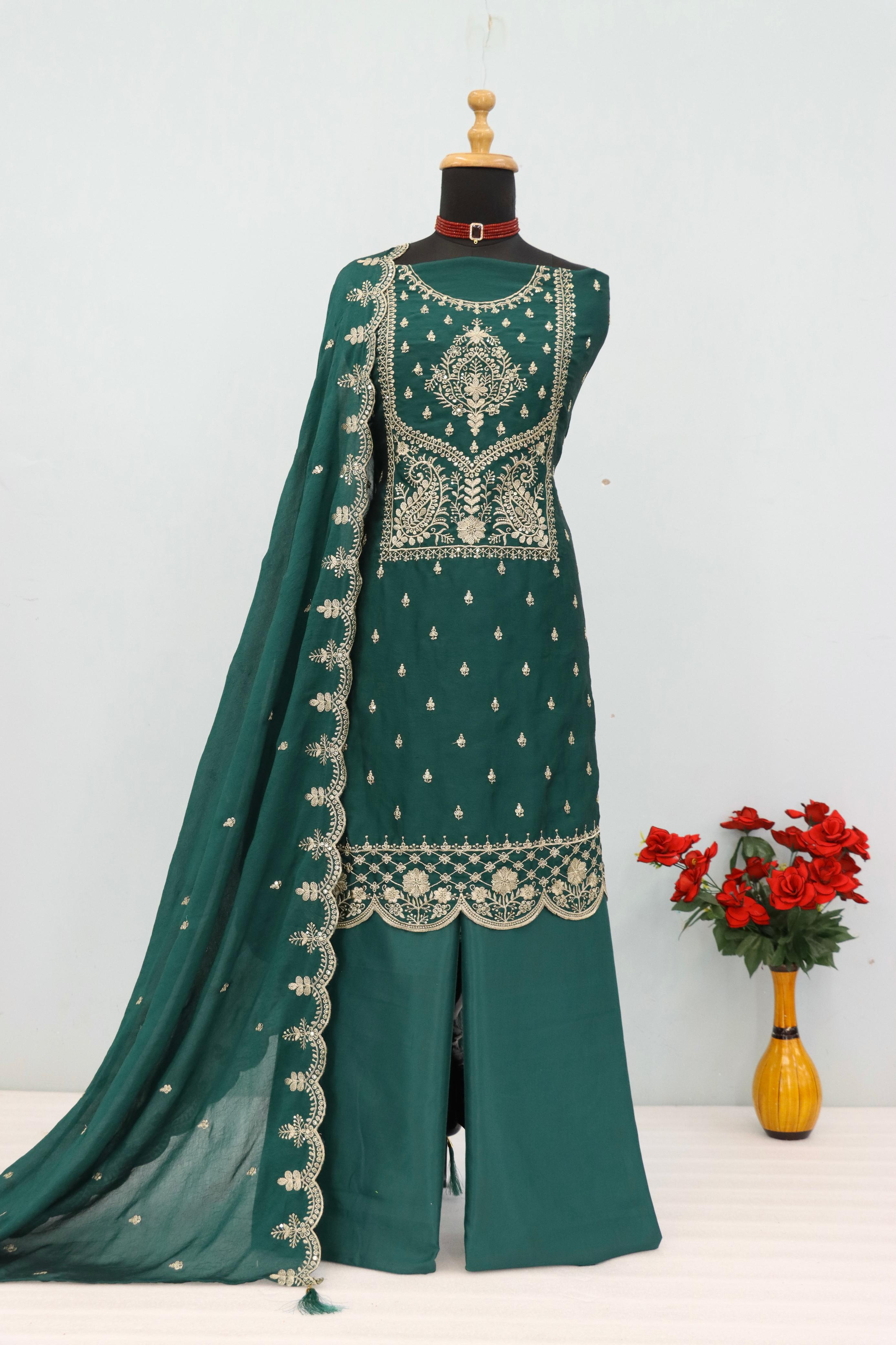 Anaita D Green Vichitra Silk Suit with Embroidery & Sequence Work | Grocsy