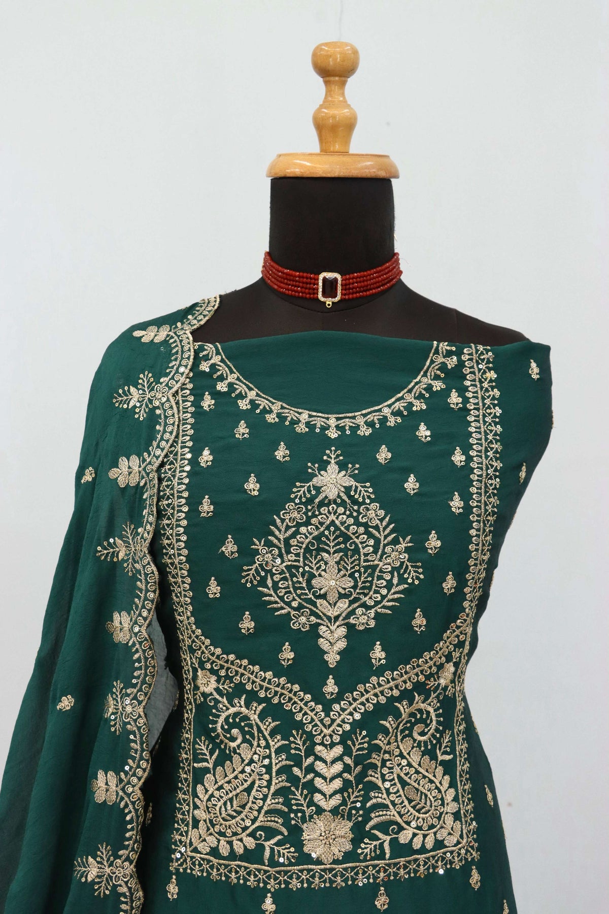 Anaita D Green Vichitra Silk Suit with Embroidery & Sequence Work | Grocsy