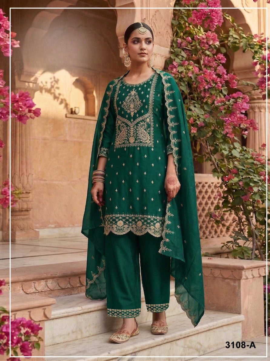 Anaita D Green Vichitra Silk Suit with Embroidery & Sequence Work | Grocsy