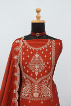 Anaita Orange Vichitra Silk Suit with Embroidery & Sequence Work | Grocsy